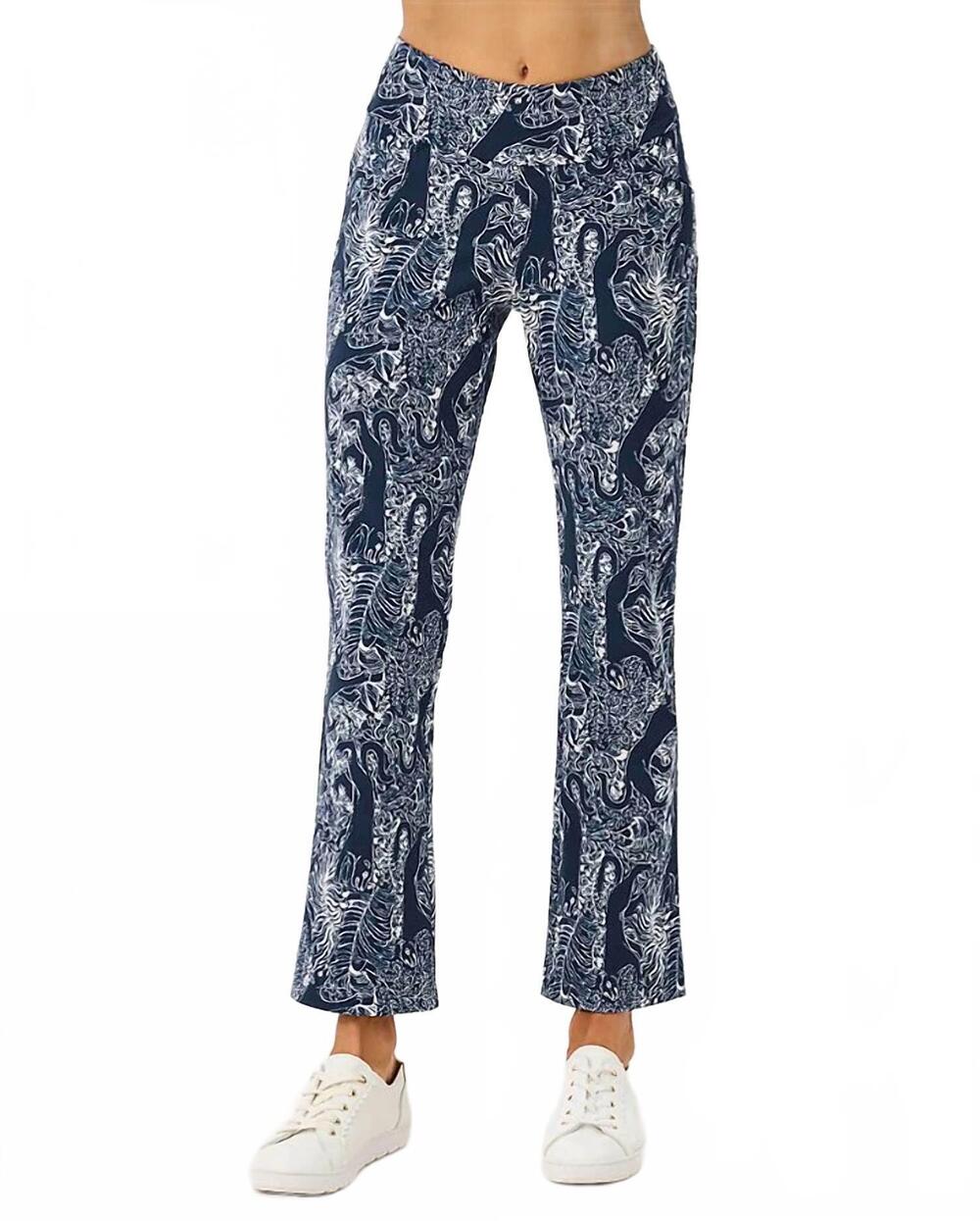 NEW LILLY PULITZER corso kick flare pant in low tide navy lil palm pro